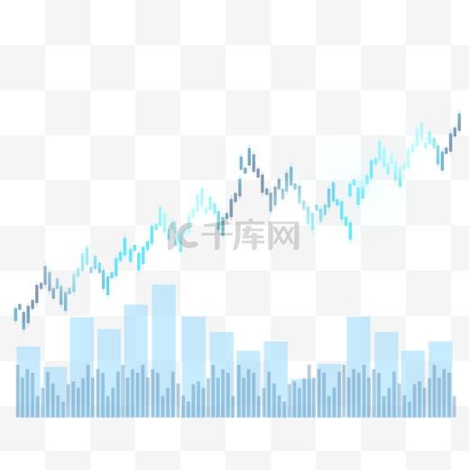 股票k线图上升趋势商业市场蓝色渐变蜡烛图图片
