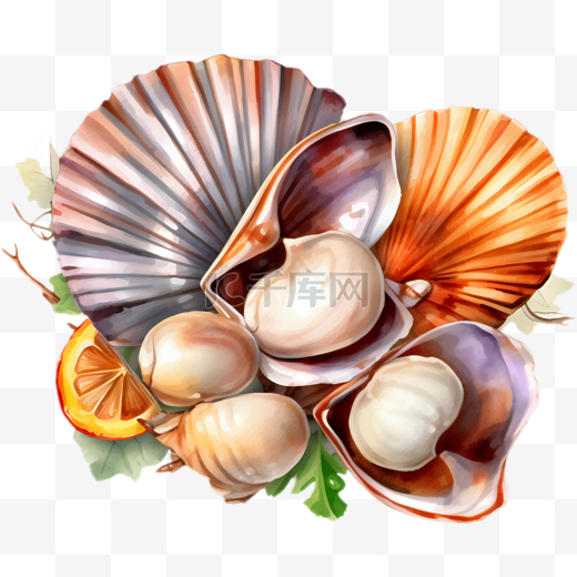 海鲜生鲜贝壳手绘扇贝图片