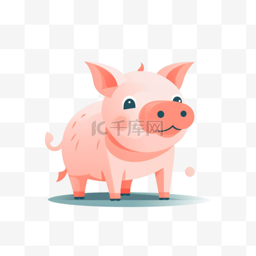 可爱卡通手绘免扣动物扁平插画素材小猪图片