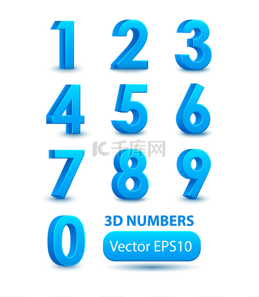 蓝色的 3d 数字。矢量集.数字图片