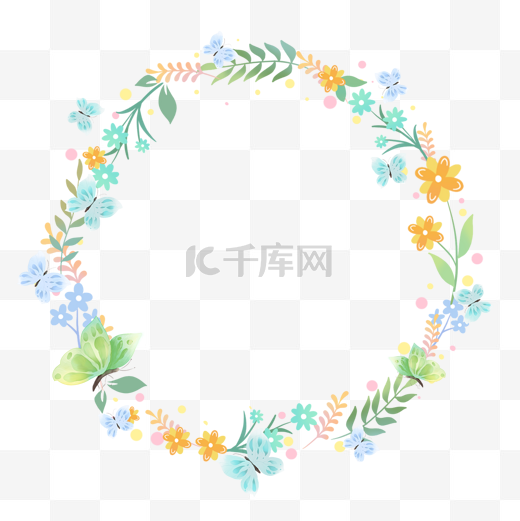 多彩圆形花环花卉光效边框图片