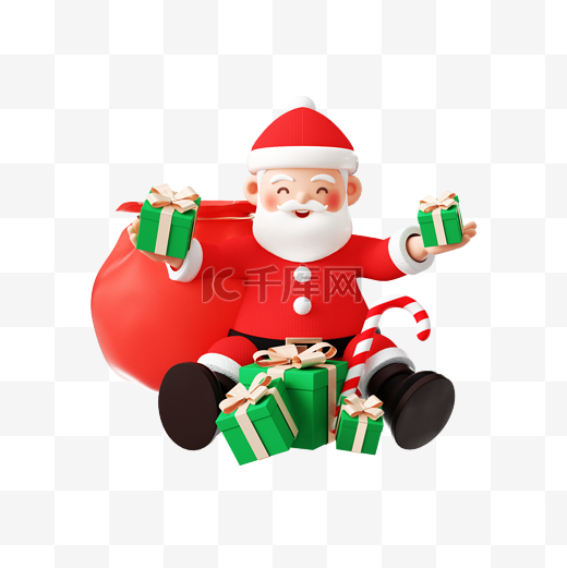 圣诞节红色3D立体卡通圣诞老人送礼物图片