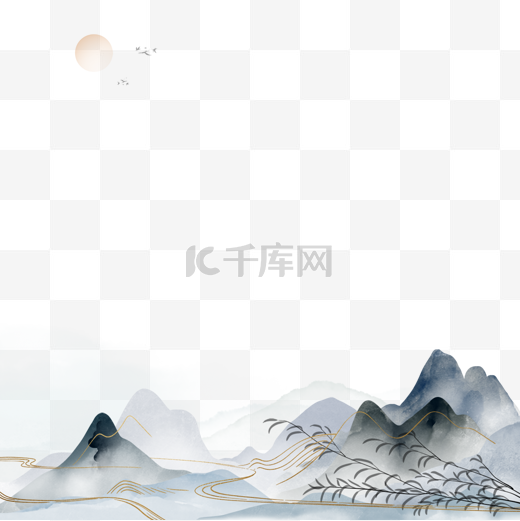 墙面艺术韩国金线水墨山水风景图片