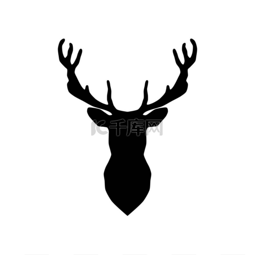 鹿头图标。模板徽标设计。鹿头的黑色矢量剪影,鹿角在白色背景上被隔离。圣诞象征矢量插图.图片