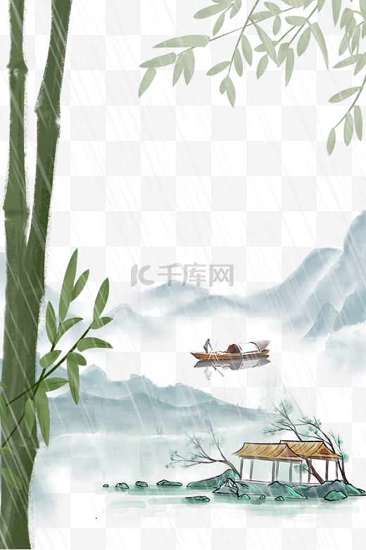 谷雨竹子绿色中国风背景框图片