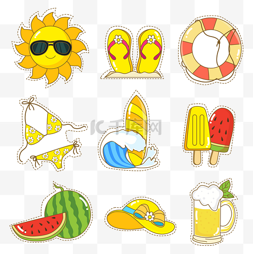 夏季沙滩阳光贴纸图片
