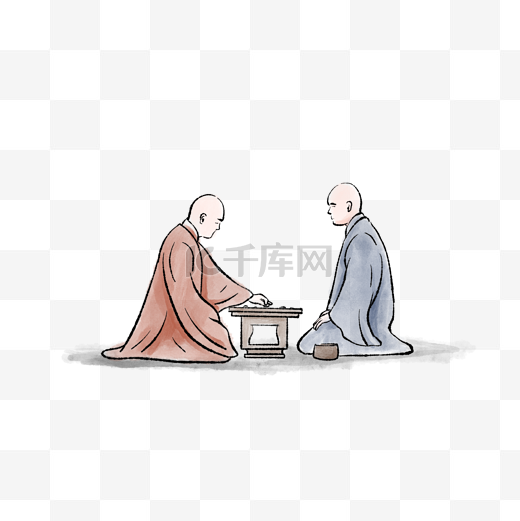 水墨古风下棋的和尚图片