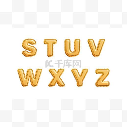 现实的金色气球字母表在白色背景上孤立。S U V W X Y Z字母表字母.矢量说明图片