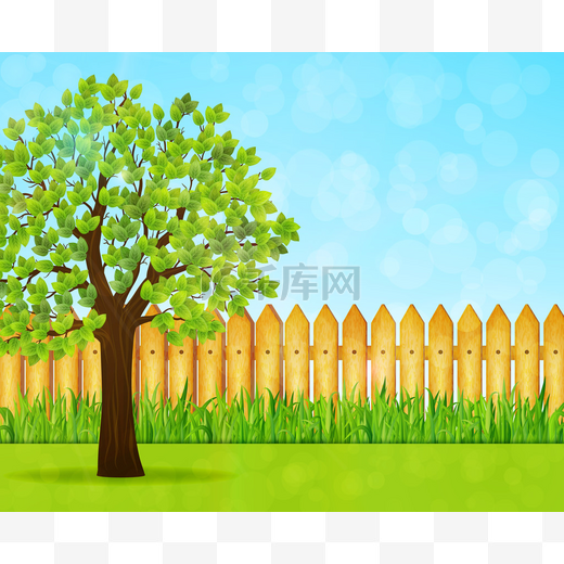 绿树与木栅栏花园背景 图片