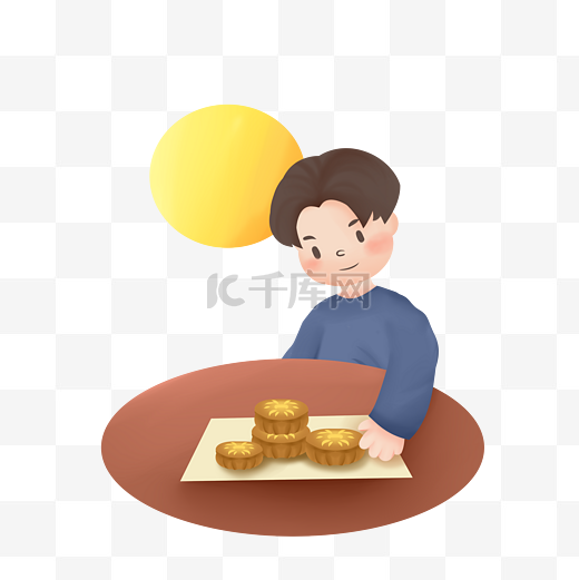 中秋中秋节吃月饼的男孩图片