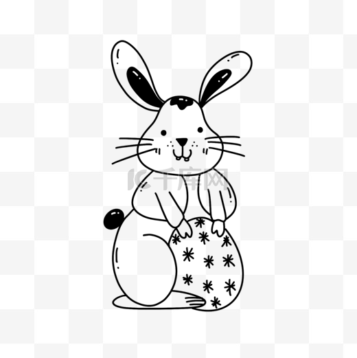 黑白线条复活节彩蛋兔子图片