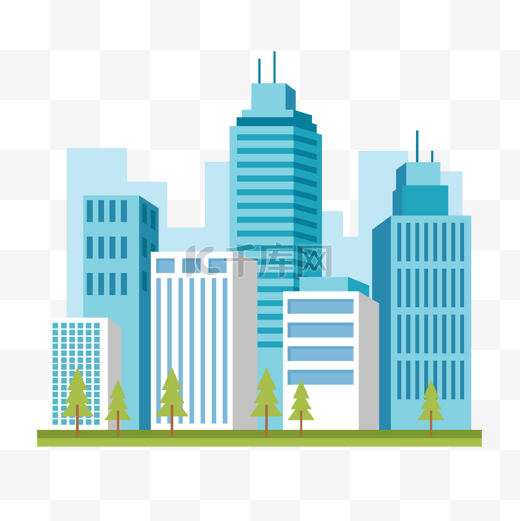 扁平风格城市建筑天际线组合绿植图片