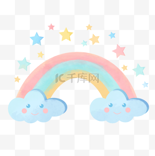 可爱水彩云朵彩虹星星背景图片