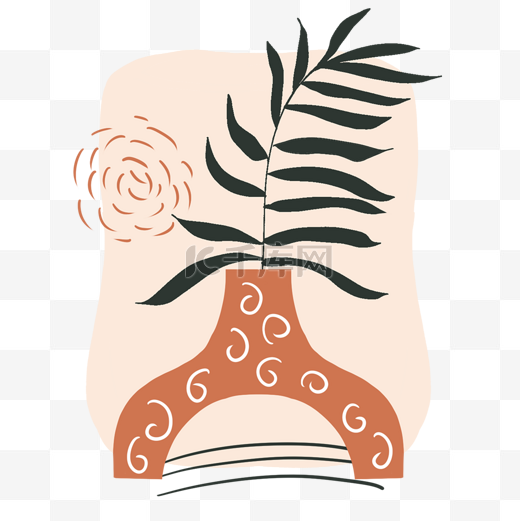 波西米亚极简主义花瓶叶子插图图片