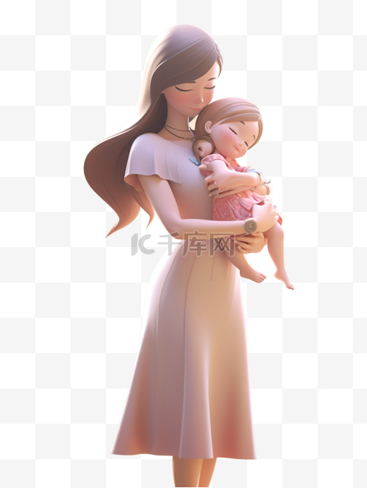 3D立体母亲节母子母爱人物形象图片