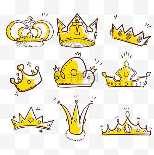 卡通线条画黄金王冠涂鸦图片