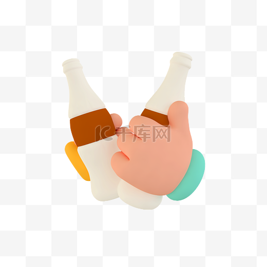 C4D立体喝酒饮酒干杯手势图片