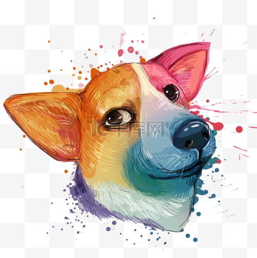 狗狗彩色可爱卡通水彩画图片