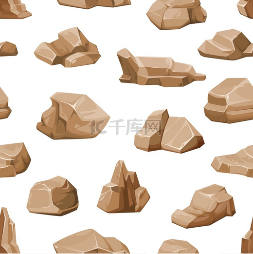 褐色岩石和巨石的无缝图案矢量背景为碎石砾石和卵石卡通岩石或山上的碎石块卵石和破裂的砾石图案棕色岩石和巨石的无缝图案图片