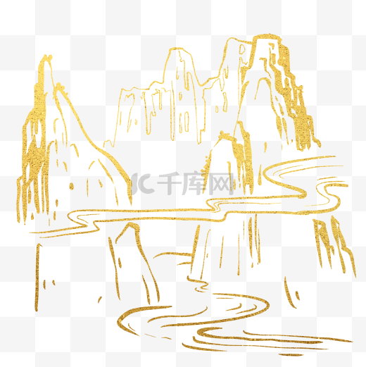 金色线描山水图片