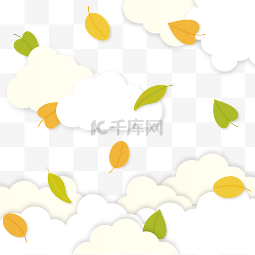 秋天云朵落叶剪纸风格图片