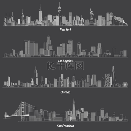 美国的抽象插图概述了城市天际线图片