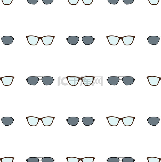 眼镜系列包括成排的眼镜和太阳镜，专为男士设计的眼镜，与物体的无缝图案，在矢量图上隔离。图片