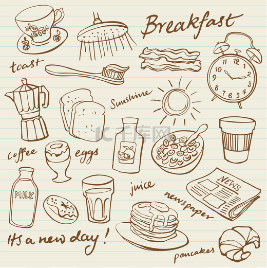 早餐食品复古风涂鸦图片