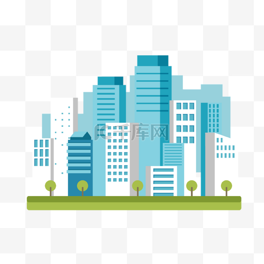 扁平风格城市建筑组合绿地天际线办公楼房图片