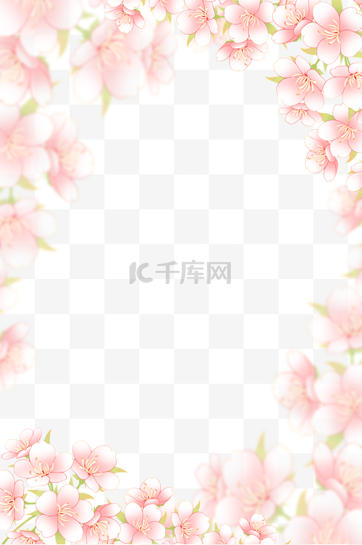 中国风工笔淡彩樱花底纹花朵边框图片