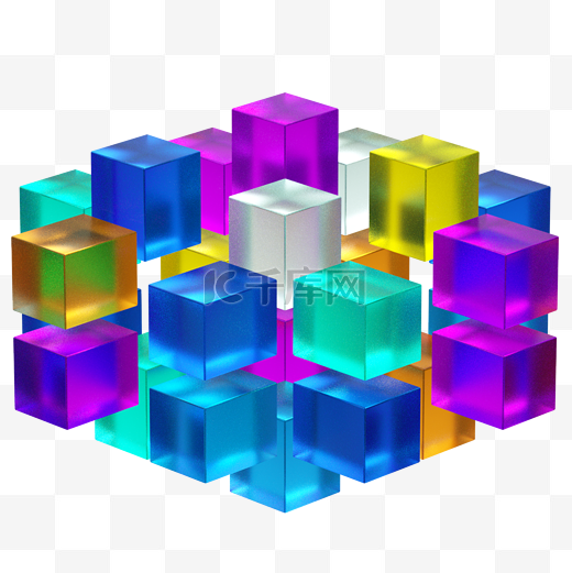 C4D毛玻璃漂浮立体块组合排列图片