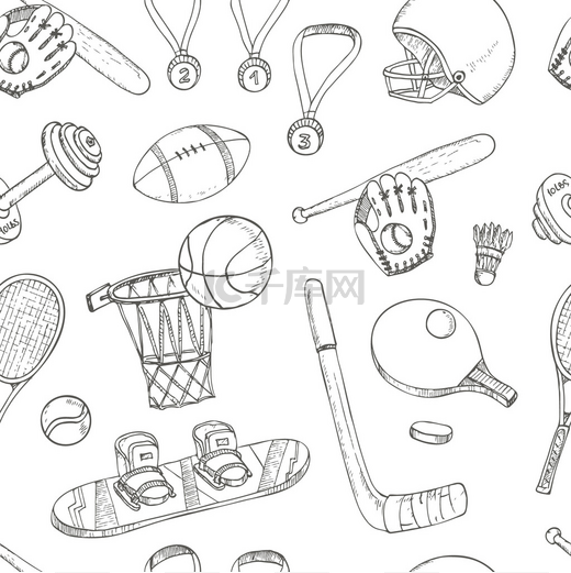 Sport doodles seamless pattern.图片