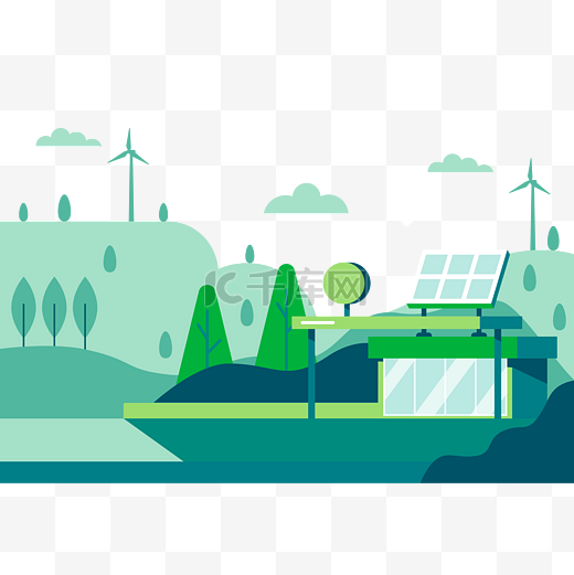 绿色低碳环保扁平绿色城市太阳能新能源图片