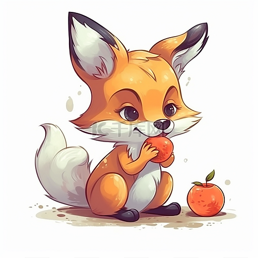 正在吃苹果的小狐狸图片