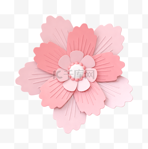 粉色C4D立体唯美剪纸花朵图片