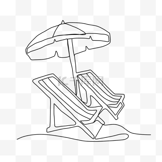 沙滩椅海边抽象线条画图片