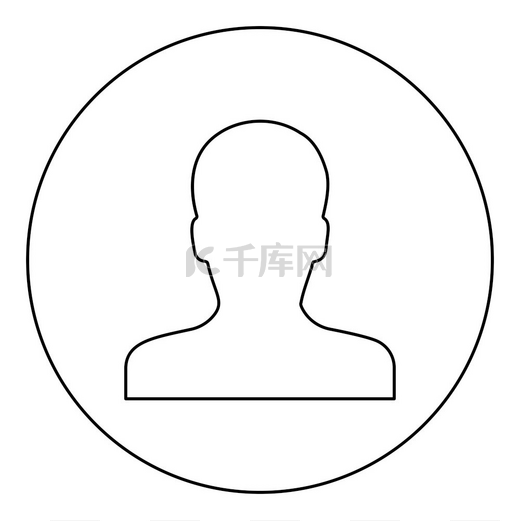 阿凡达人脸剪影用户标志人物形象图片男性图标在圆形黑色矢量插图图像轮廓轮廓线薄风格简单。图片