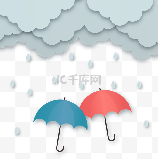 剪纸风格天气预报剪纸云朵雨伞图片