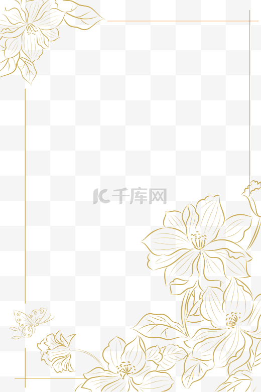 母亲节金色线描栀子花底纹边框 描金 金线 线描 描边 金线花 花朵 花团 花簇图片
