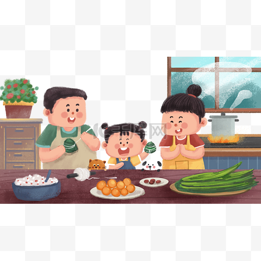 端午节之一家人做粽子图片