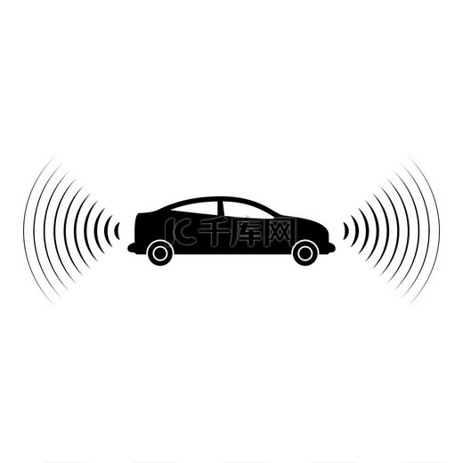 汽车无线电信号传感器智能技术自动驾驶前后方向图标黑色矢量插图图像平面样式简单。图片