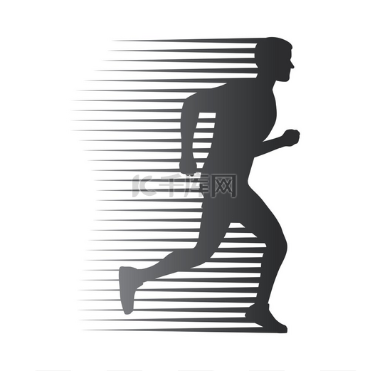 一个孤立的跑步者的剪影白色线条移动快速奔跑者的运动标志运动生活方式无色矢量插图卡通风格平面设计中的运动带运动线条的孤立男子跑步剪影图片