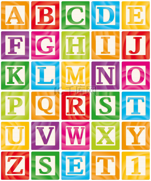 矢量婴儿块设置字母表大写的字母 3-的 1图片