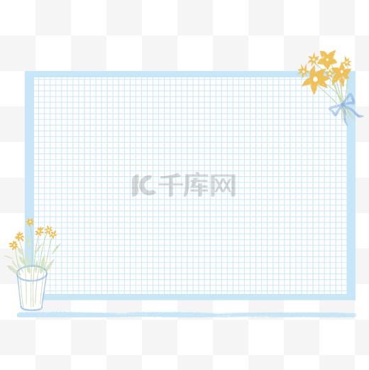 蓝色格纹鲜花花瓶花束边框文本框图片