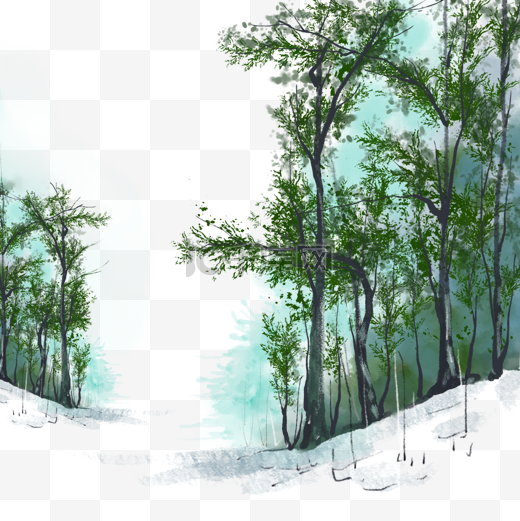 冬日树林水墨圣诞风景图片