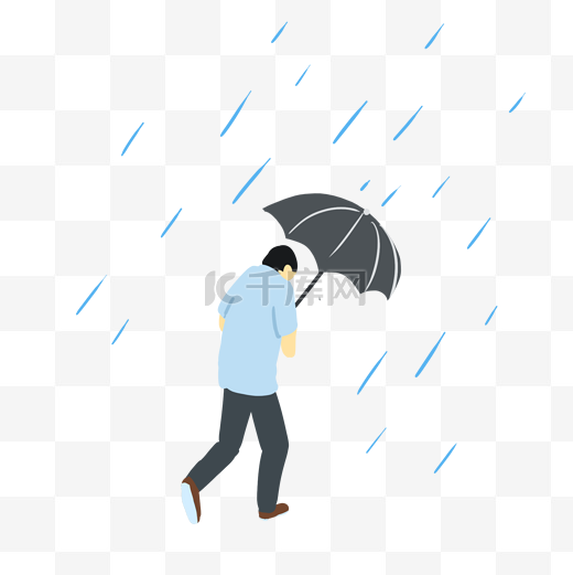 暴雨中拿雨伞漫步人物图片