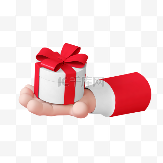 红色卡通3D立体圣诞圣诞节手拿礼包送礼物双旦图片