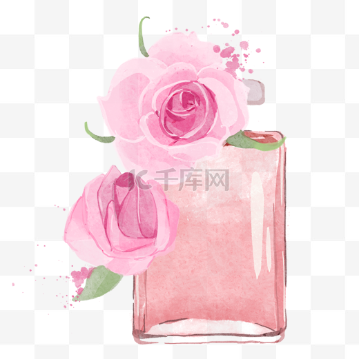 香水瓶玫瑰花水彩风格图片