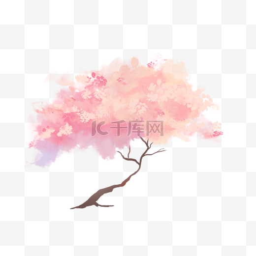 粉色梦幻水彩樱花树图片