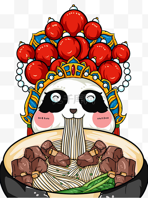 国潮熊猫吃面条中国阿包图片